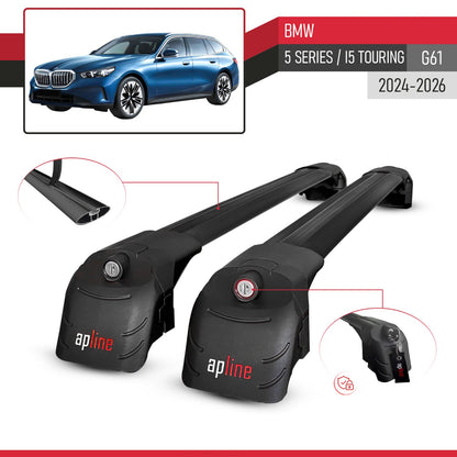 Compatible con BMW 5 Series / i5 G61 Touring 2024-2025 ACE-2 Barras de Techo Auto Portaequipajes Barras Transversales Negro Aluminio 2 Barras