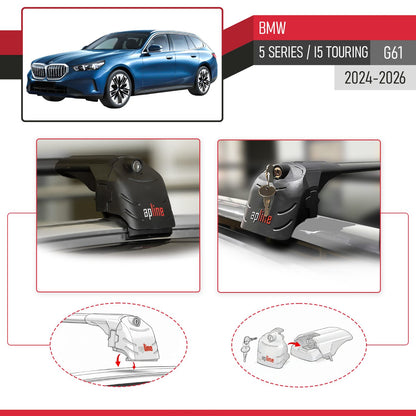 Compatible con BMW 5 Series / i5 G61 Touring 2024-2025 ACE-2 Barras de Techo Auto Portaequipajes Barras Transversales Negro Aluminio 2 Barras
