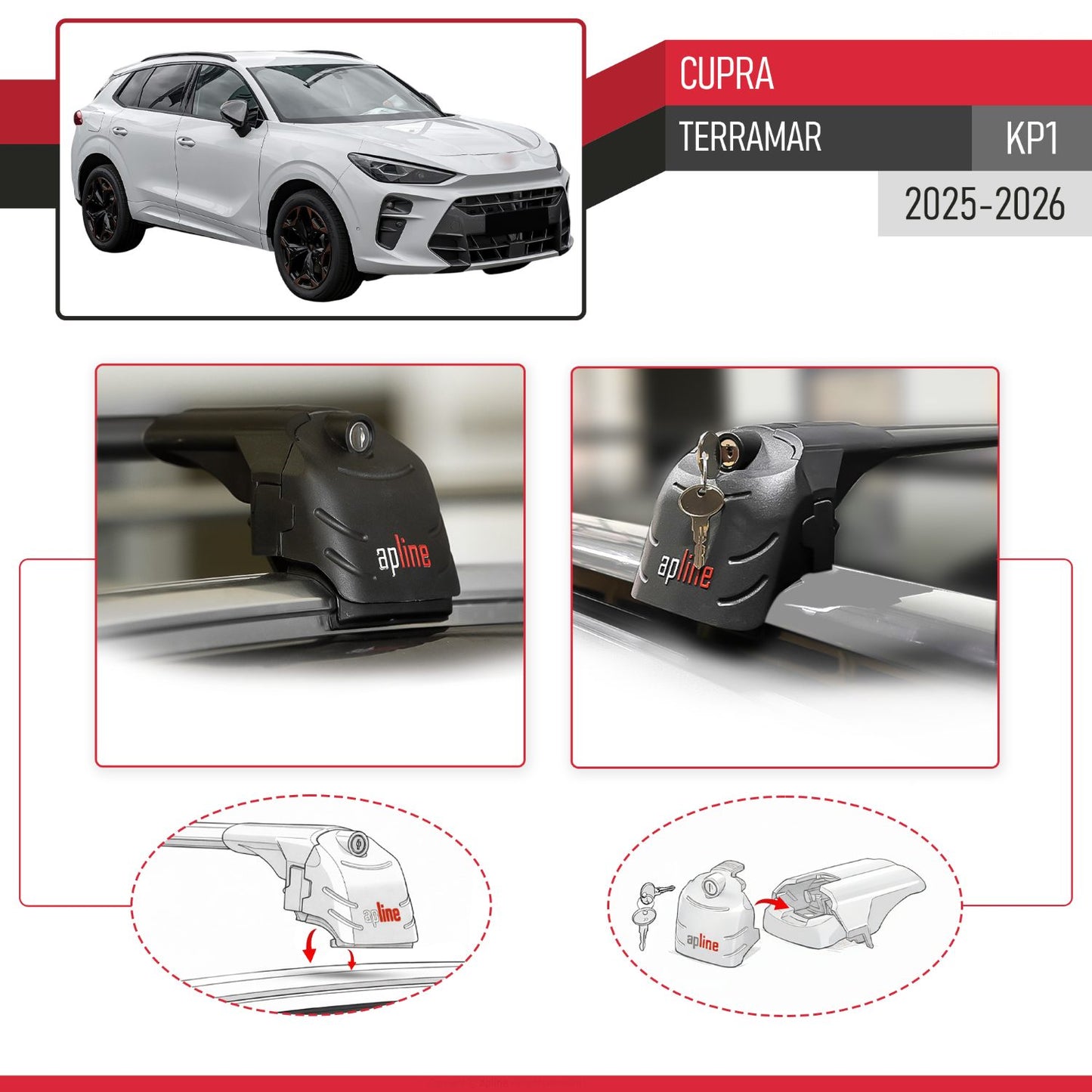 Compatible con Cupra Terramar 2025 ACE-2 Barras de Techo Auto Portaequipajes Barras Transversales Negro Aluminio 2 Barras