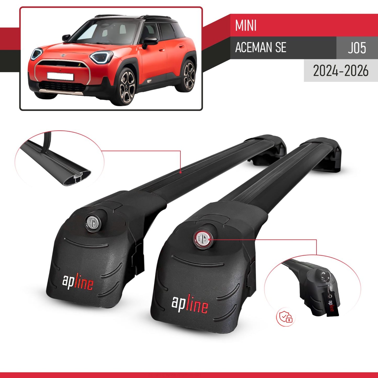 Compatible con Mini Aceman SE 2024-2025 ACE-2 Barras de Techo Auto Portaequipajes Barras Transversales Negro Aluminio 2 Barras