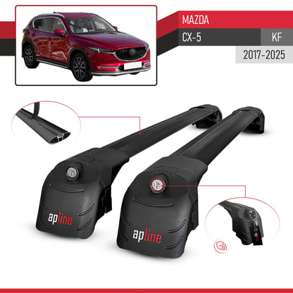 Compatible con Mazda CX-5 2017-2025 ACE-2 Barras de Techo Auto Portaequipajes Barras Transversales Negro Aluminio 2 Barras