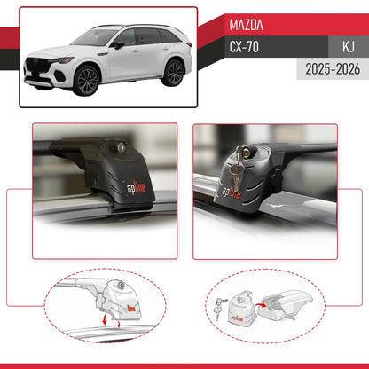 Compatible con Mazda CX-70 2025 ACE-2 Barras de Techo Auto Portaequipajes Barras Transversales Negro Aluminio 2 Barras
