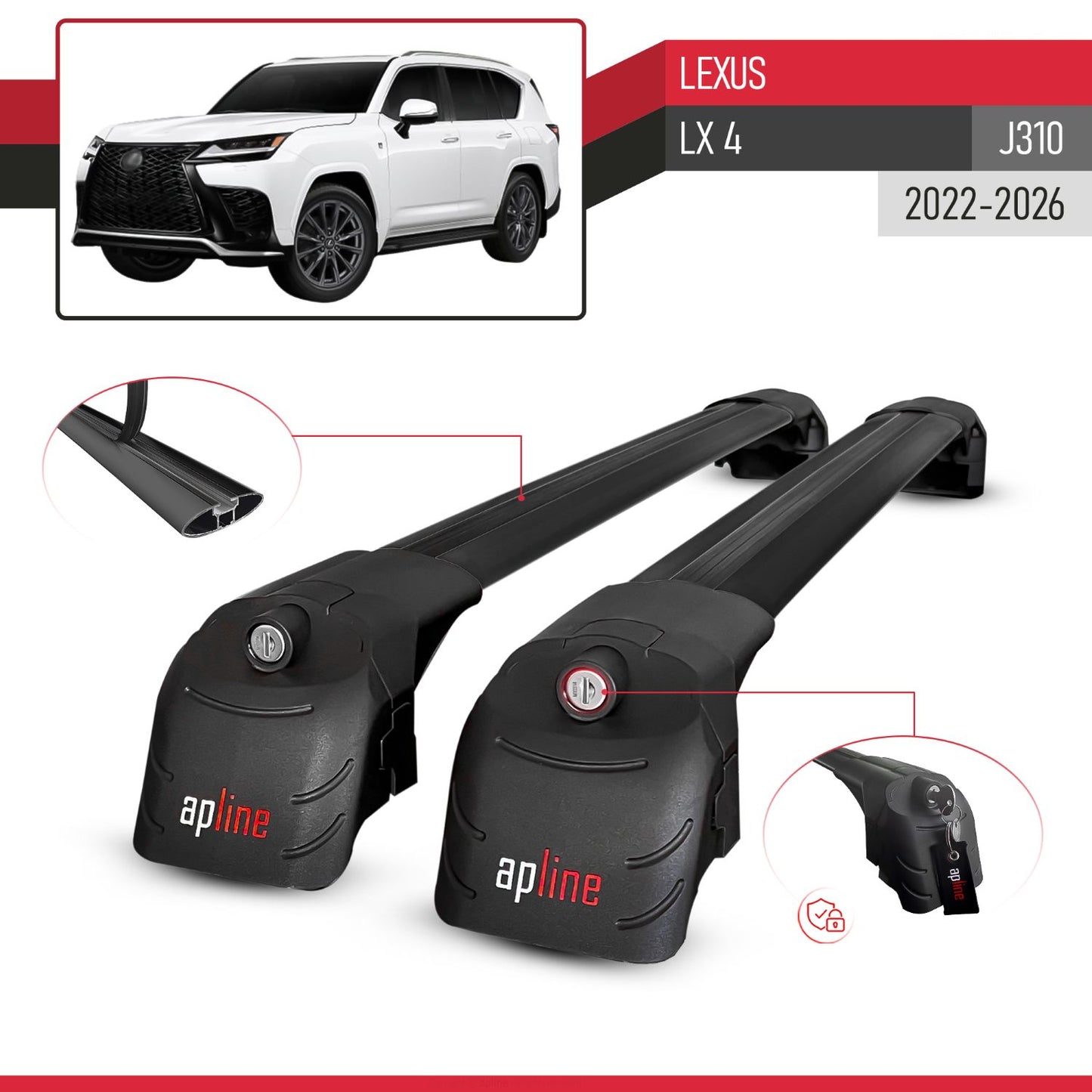 Compatible con Lexus LX 600 2022-2025 ACE-2 Barras de Techo Auto Portaequipajes Barras Transversales Negro Aluminio 2 Barras