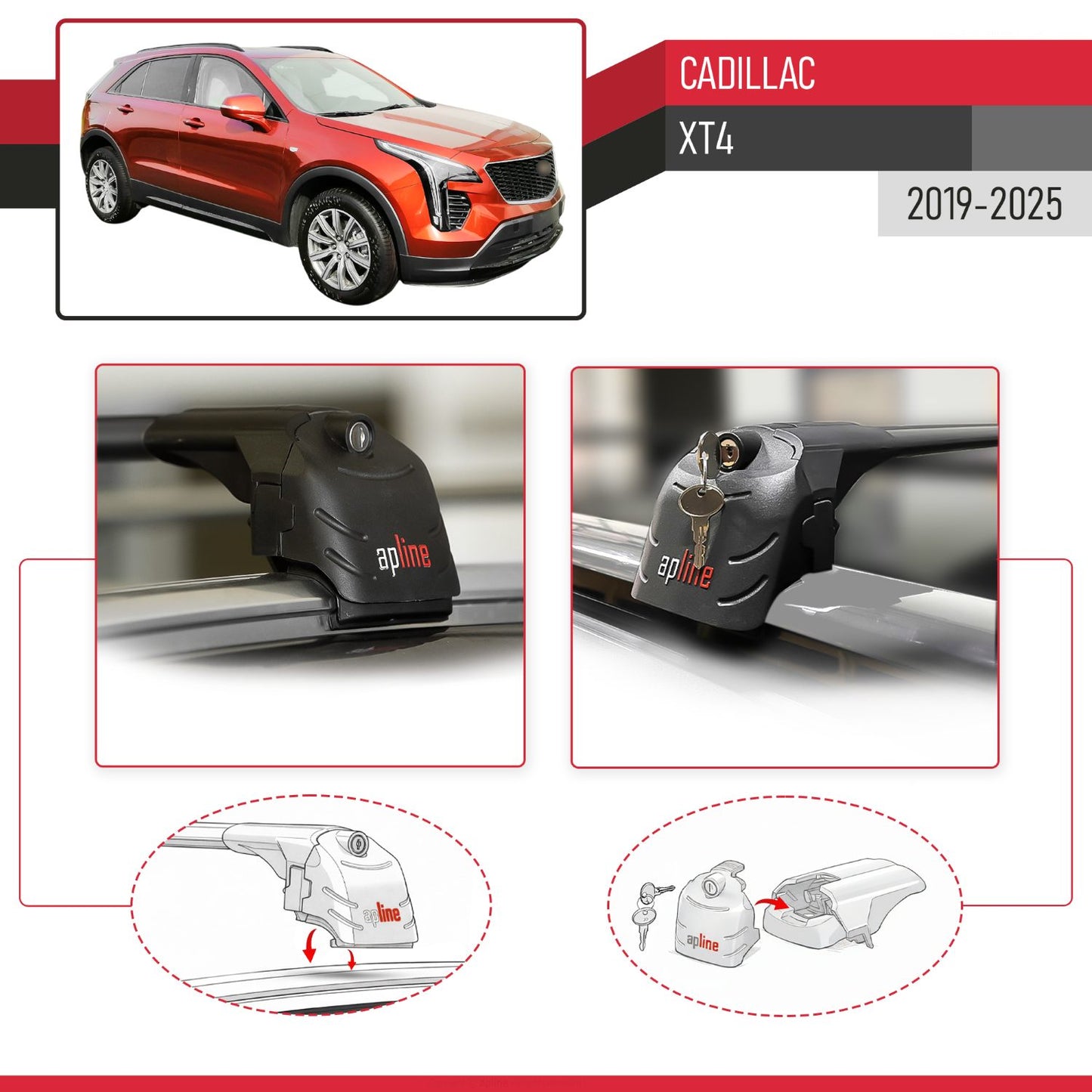 Compatible con Cadillac XT4 2019-2025 ACE-2 Barras de Techo Auto Portaequipajes Barras Transversales Negro Aluminio 2 Barras