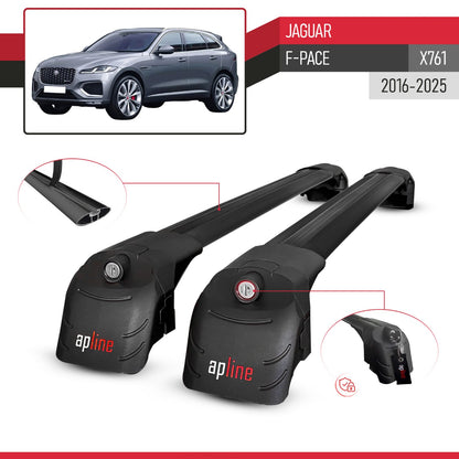 Compatible con Jaguar F-Pace (X761) 2016-2025 ACE-2 Barras de Techo Auto Portaequipajes Barras Transversales Negro Aluminio 2 Barras
