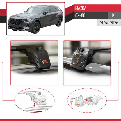 Compatible con Mazda CX-80 2024-2025 ACE-2 Barras de Techo Auto Portaequipajes Barras Transversales Negro Aluminio 2 Barras