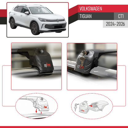 Compatible con Volkswagen Tiguan 2025 ACE-2 Barras de Techo Auto Portaequipajes Barras Transversales Negro Aluminio 2 Barras
