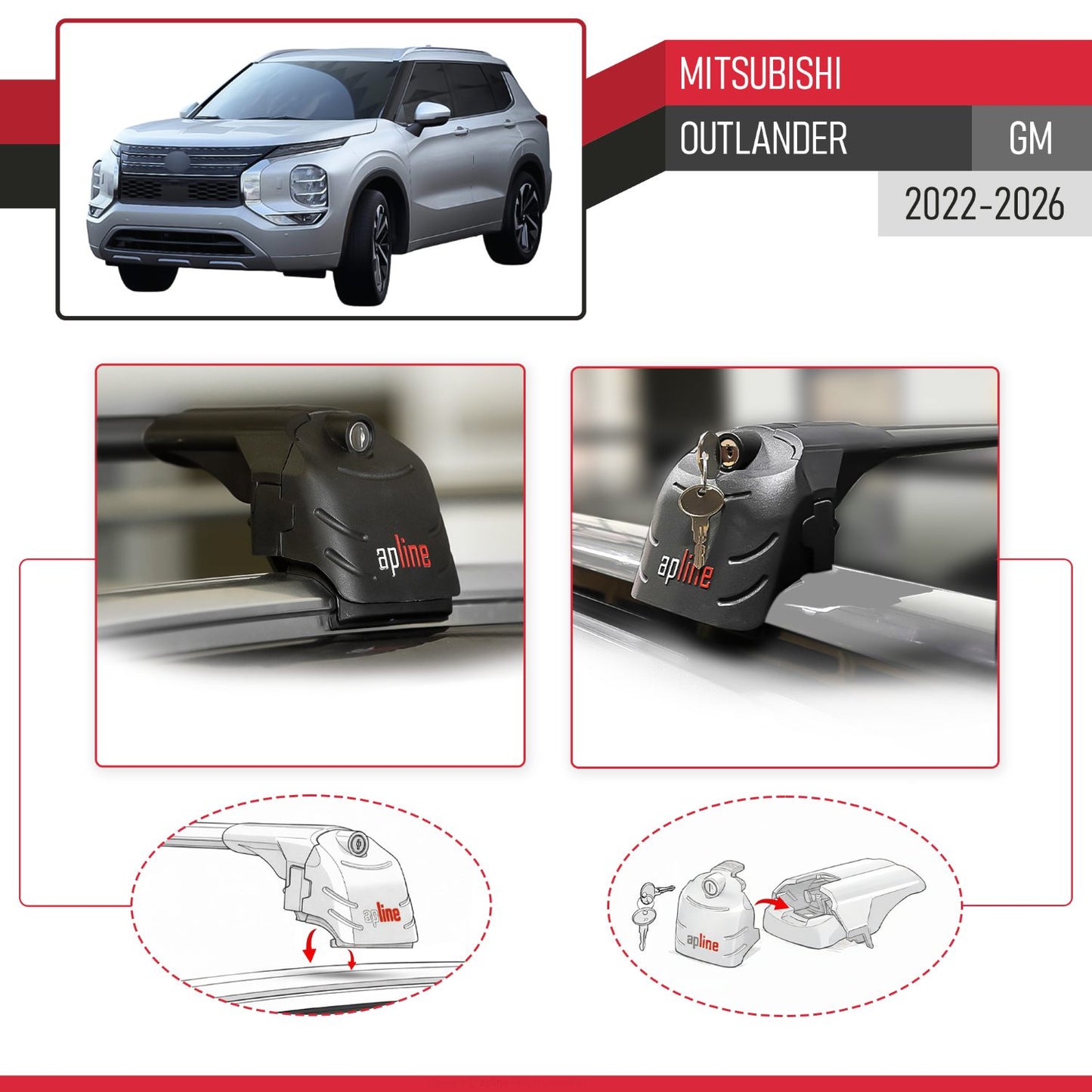 Compatible con Mitsubishi Outlander 2022-2025 ACE-2 Barras de Techo Auto Portaequipajes Barras Transversales Negro Aluminio 2 Barras