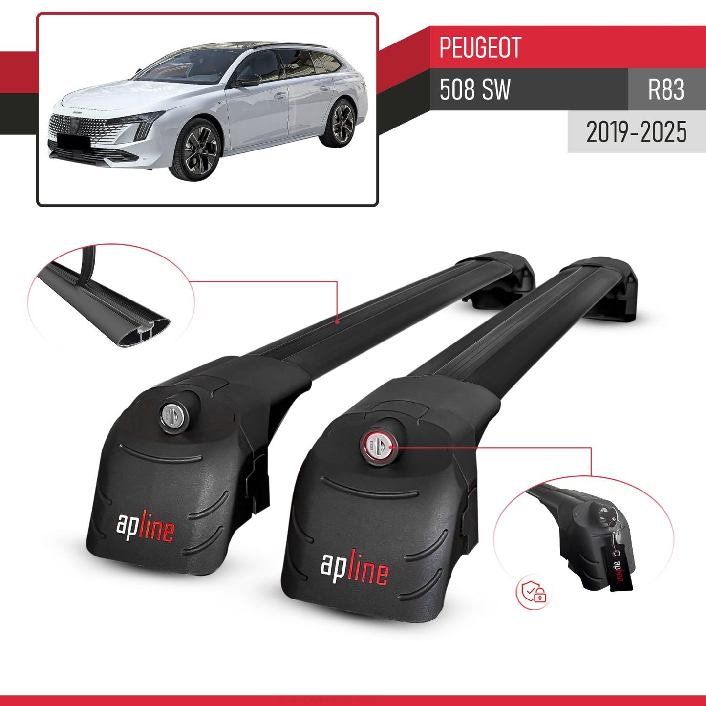 Compatible con Peugeot 508 SW 2019-2025 ACE-2 Barras de Techo Auto Portaequipajes Barras Transversales Negro Aluminio 2 Barras