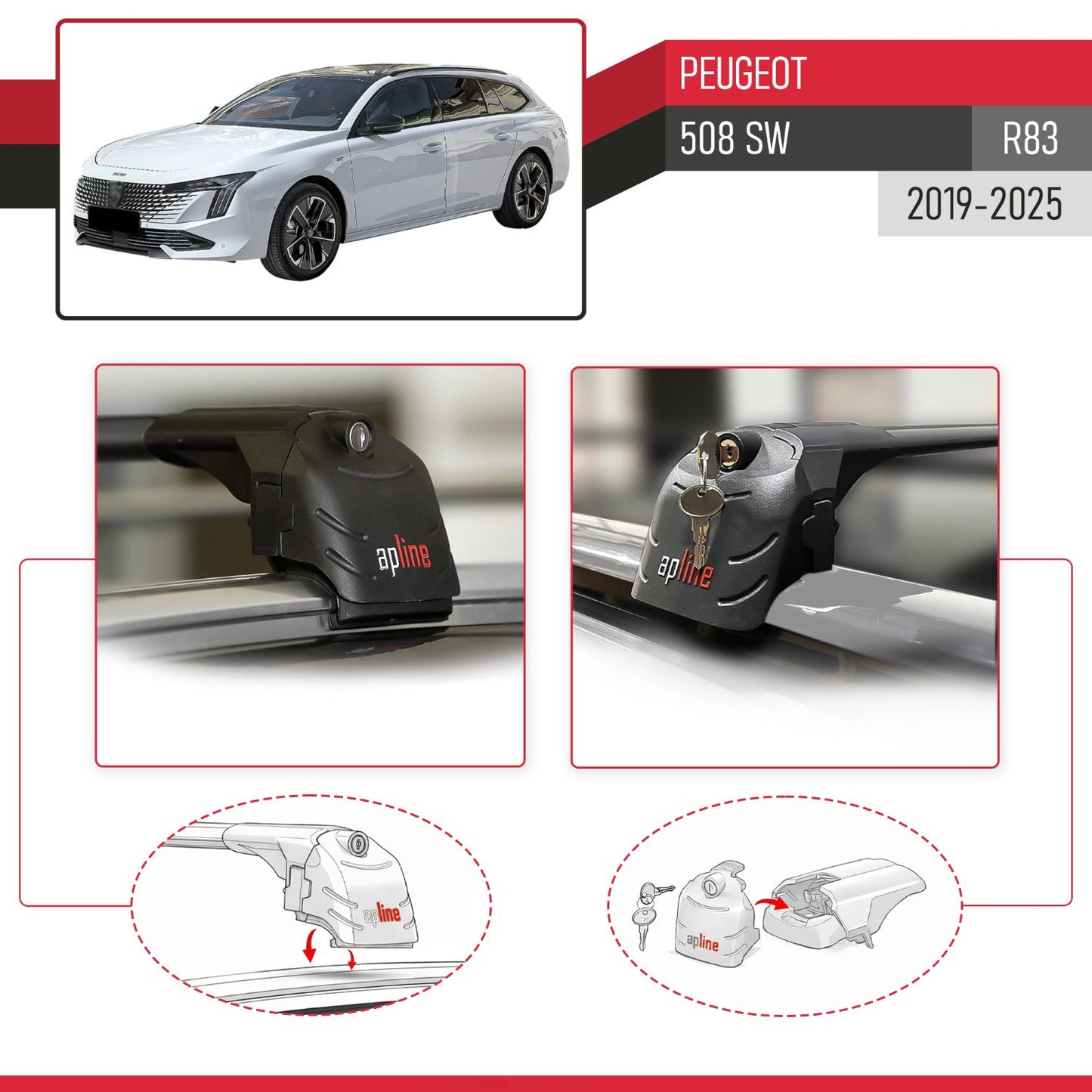 Compatible con Peugeot 508 SW 2019-2025 ACE-2 Barras de Techo Auto Portaequipajes Barras Transversales Negro Aluminio 2 Barras