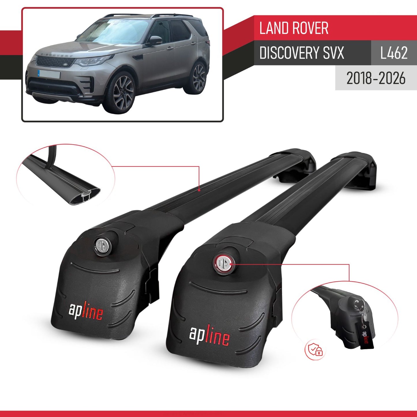 Compatible con Land Rover Discovery SVX 2018-2025 ACE-2 Barras de Techo Auto Portaequipajes Barras Transversales Negro Aluminio 2 Barras
