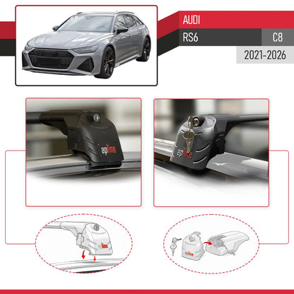 Compatible con Audi RS6 2025 ACE-2 Barras de Techo Auto Portaequipajes Barras Transversales Negro Aluminio 2 Barras