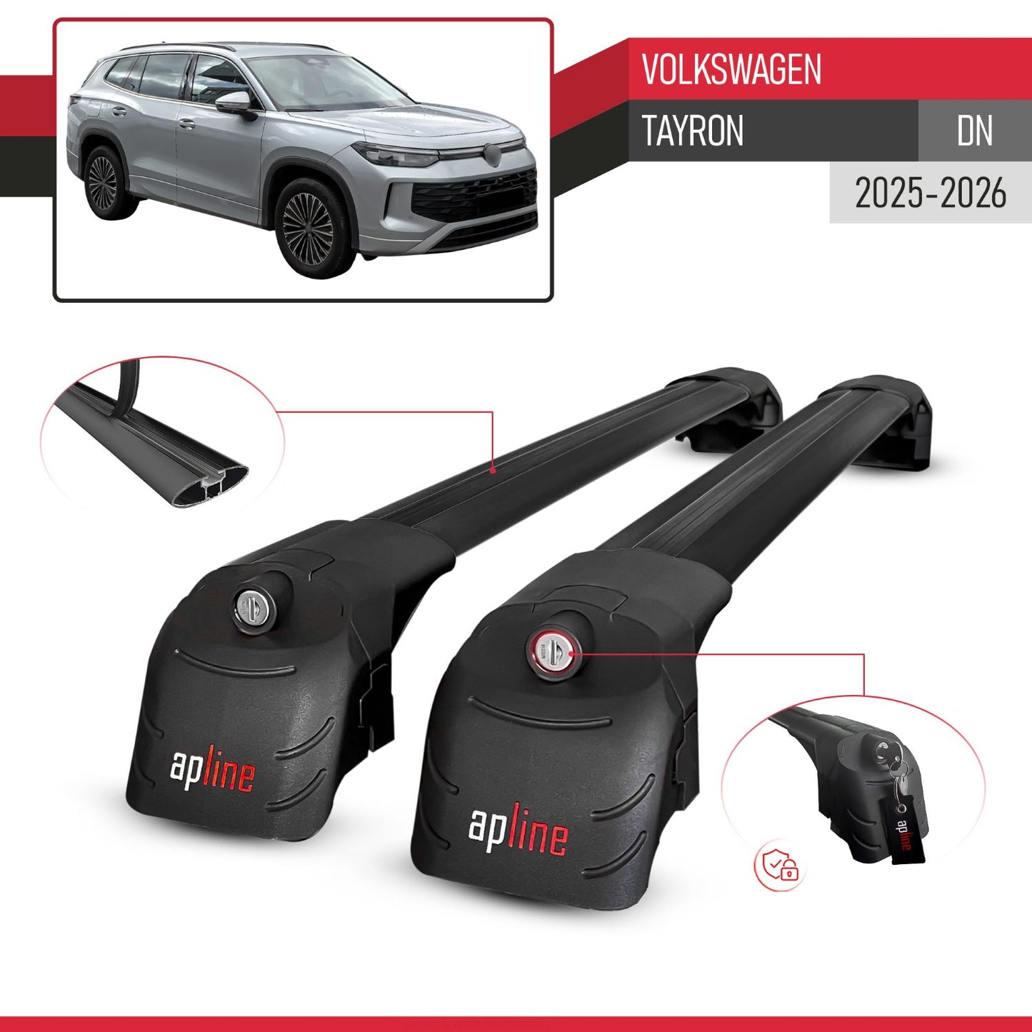 Compatible con Volkswagen Tayron 2025 ACE-2 Barras de Techo Auto Portaequipajes Barras Transversales Negro Aluminio 2 Barras