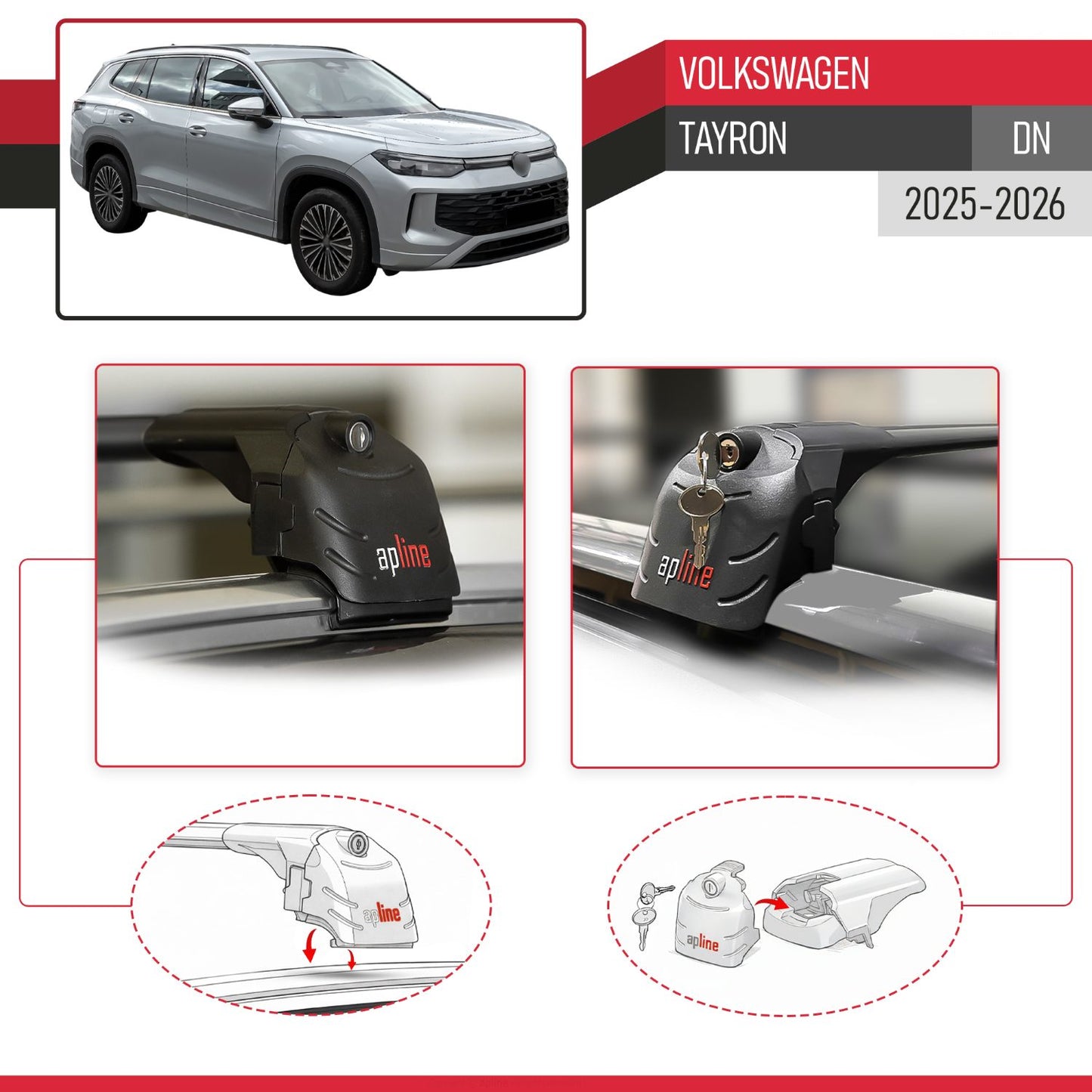 Compatible con Volkswagen Tayron 2025 ACE-2 Barras de Techo Auto Portaequipajes Barras Transversales Negro Aluminio 2 Barras