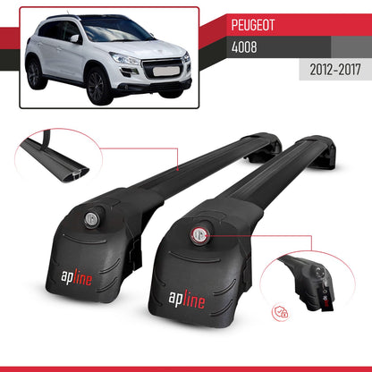 Compatible con Peugeot 4008 2012-2017 ACE-2 Barras de Techo Auto Portaequipajes Barras Transversales Negro Aluminio 2 Barras