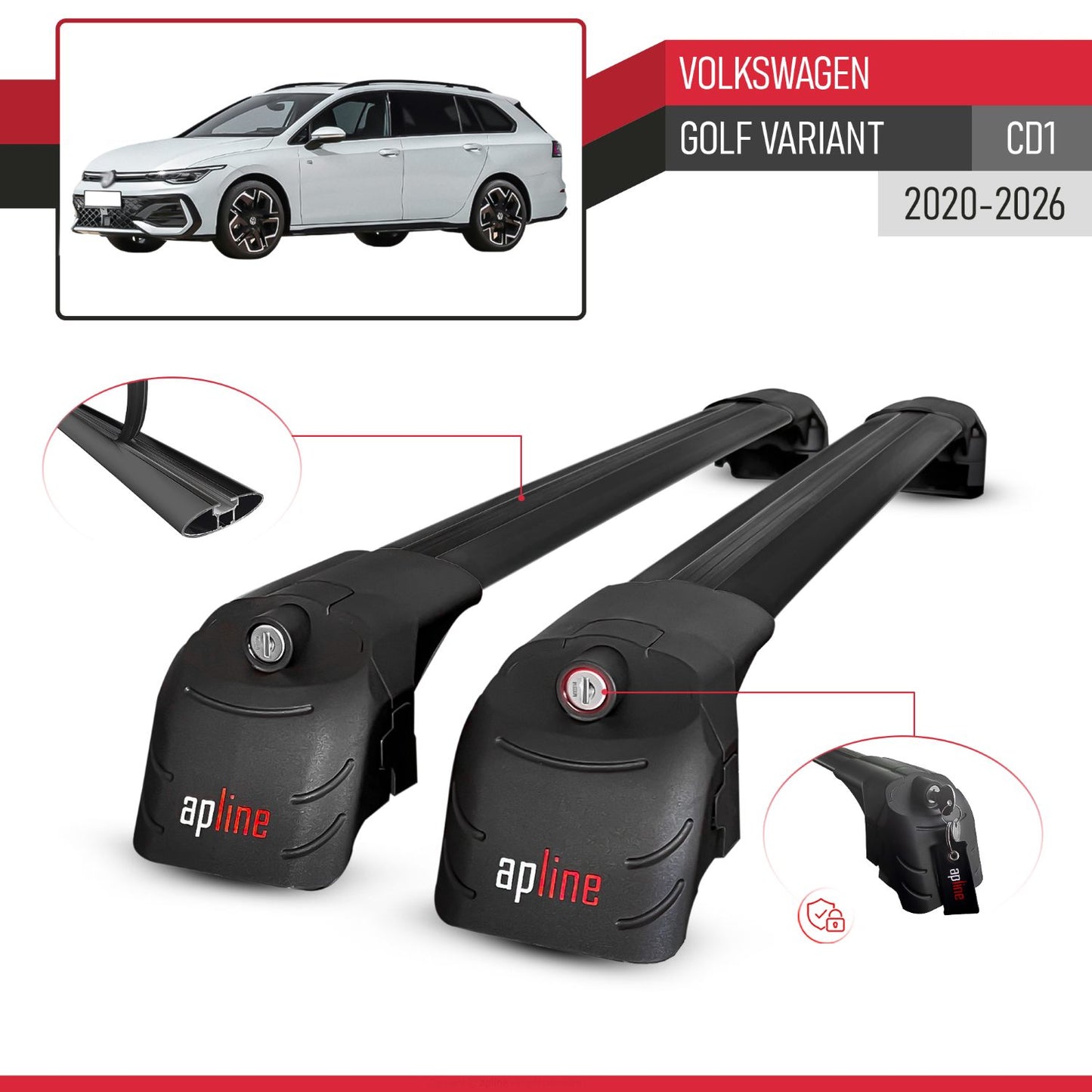 Compatible con Volkswagen Golf Variant 2024-2025 ACE-2 Barras de Techo Auto Portaequipajes Barras Transversales Negro Aluminio 2 Barras