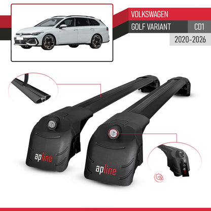 Compatible con Volkswagen Golf Variant 2024-2025 ACE-2 Barras de Techo Auto Portaequipajes Barras Transversales Negro Aluminio 2 Barras