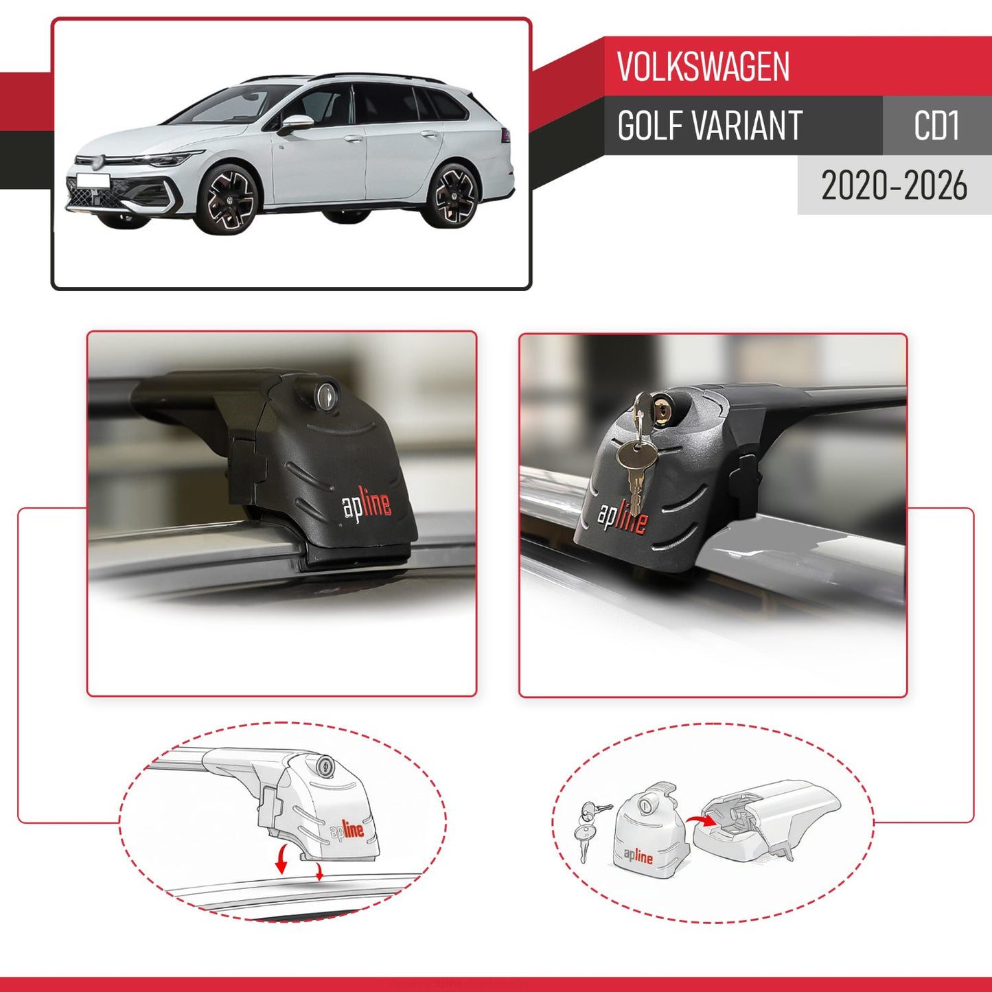 Compatible con Volkswagen Golf Variant 2024-2025 ACE-2 Barras de Techo Auto Portaequipajes Barras Transversales Negro Aluminio 2 Barras