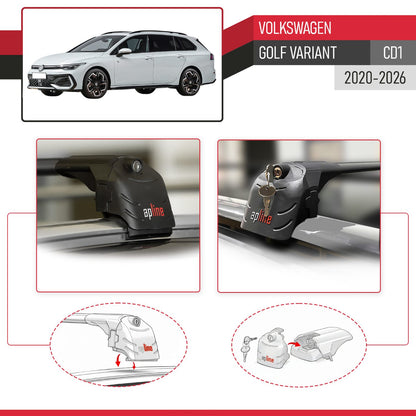 Compatible con Volkswagen Golf Variant 2024-2025 ACE-2 Barras de Techo Auto Portaequipajes Barras Transversales Negro Aluminio 2 Barras