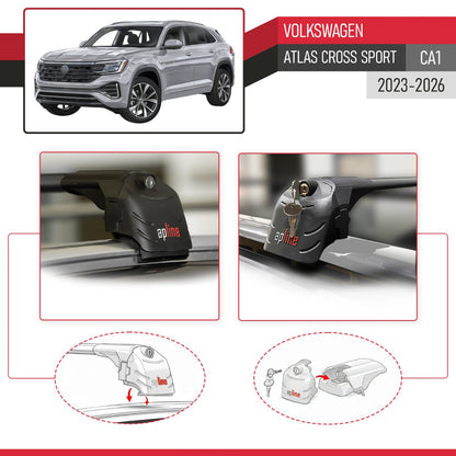Compatible con Volkswagen Atlas Cross Sport 2023-2025 ACE-2 Barras de Techo Auto Portaequipajes Barras Transversales Negro Aluminio 2 Barras