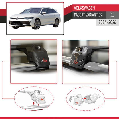 Compatible con VW Passat B9 Variant 2024-2025 ACE-2 Barras de Techo Auto Portaequipajes Barras Transversales Negro Aluminio 2 Barras