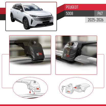Compatible con Peugeot 5008 2025-2026 ACE-2 Barras de Techo Auto Portaequipajes Barras Transversales Negro Aluminio 2 Barras