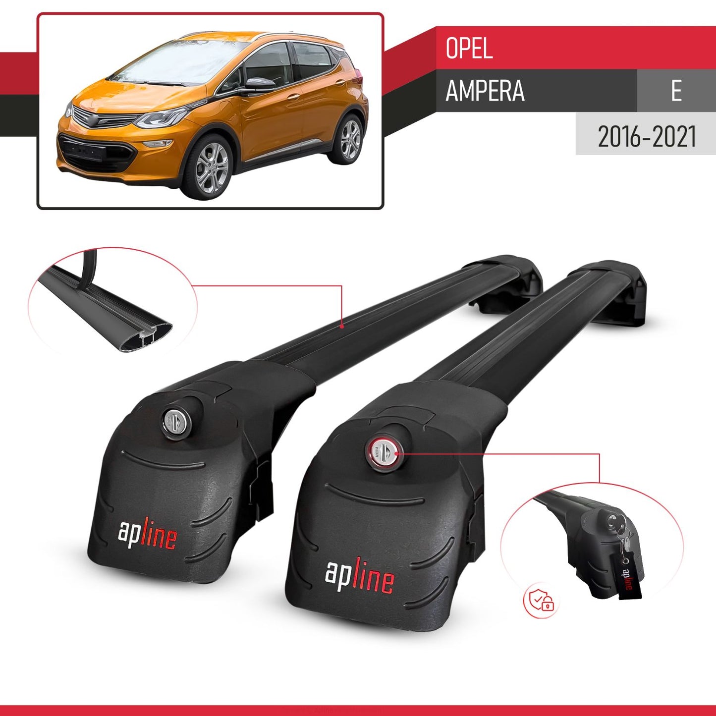 Compatible con Opel Ampera E 2017-2021 ACE-2 Barras de Techo Auto Portaequipajes Barras Transversales Negro Aluminio 2 Barras