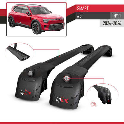 Compatible con SMART #5 2024-2026 ACE-2 Barras de Techo Auto Portaequipajes Barras Transversales Negro Aluminio 2 Barras