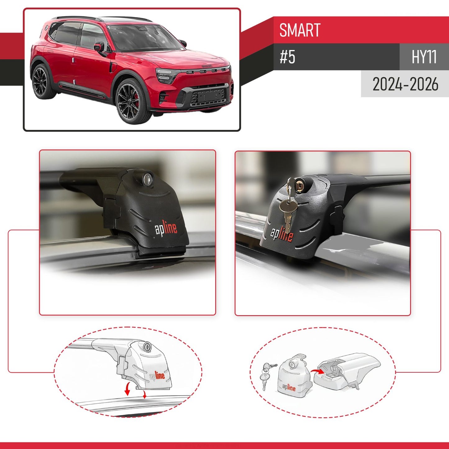 Compatible con SMART #5 2024-2026 ACE-2 Barras de Techo Auto Portaequipajes Barras Transversales Negro Aluminio 2 Barras