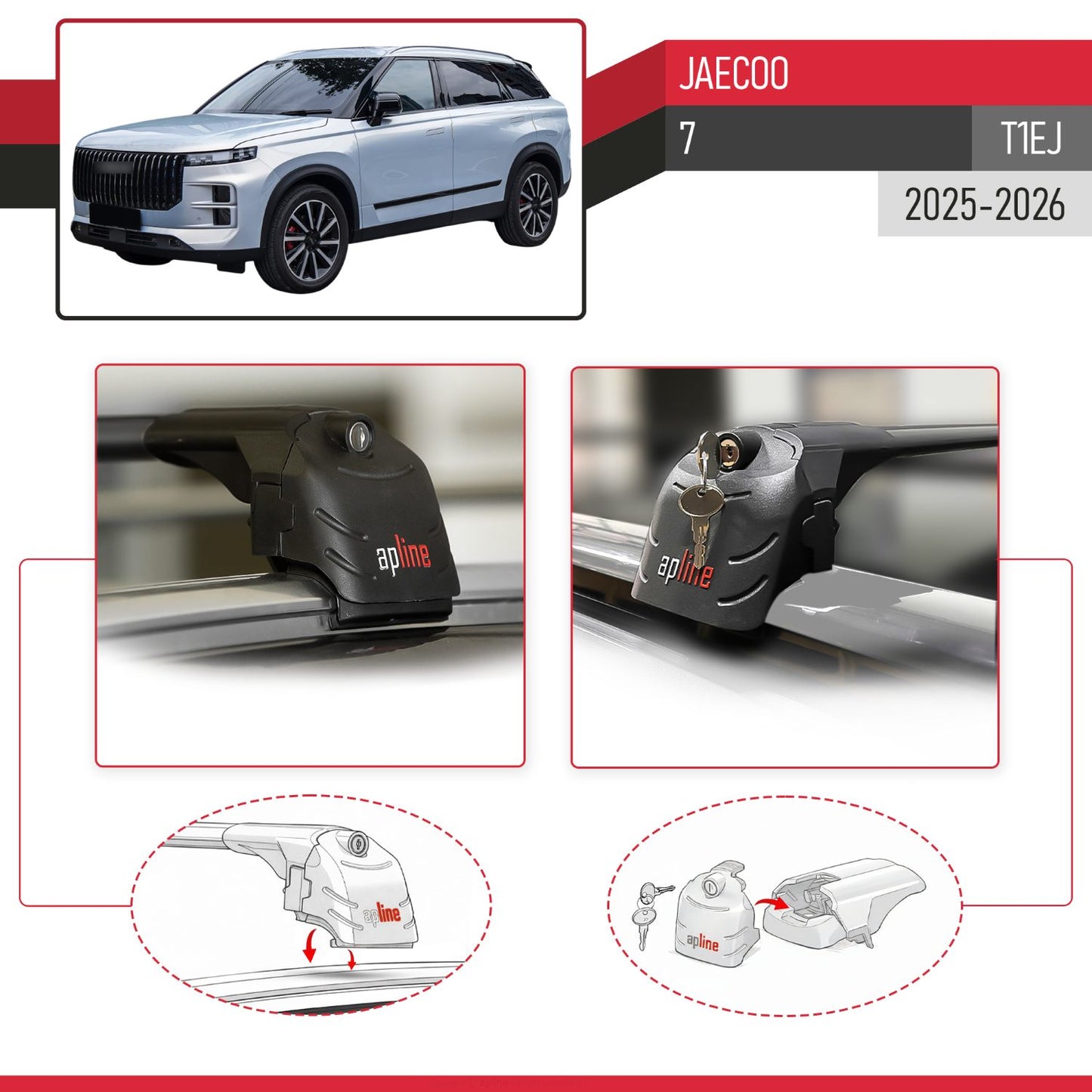 Compatible con JAECOO 7 2025-2026 ACE-2 Barras de Techo Auto Portaequipajes Barras Transversales Negro Aluminio 2 Barras