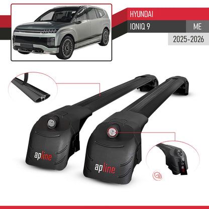 Compatible con Hyundai Ioniq 9 2025-2026 ACE-2 Barras de Techo Auto Portaequipajes Barras Transversales Negro Aluminio 2 Barras