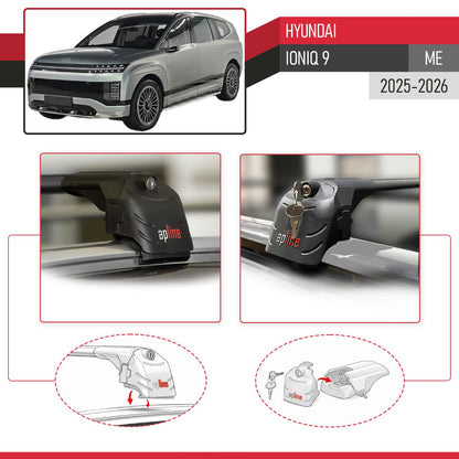 Compatible con Hyundai Ioniq 9 2025-2026 ACE-2 Barras de Techo Auto Portaequipajes Barras Transversales Negro Aluminio 2 Barras