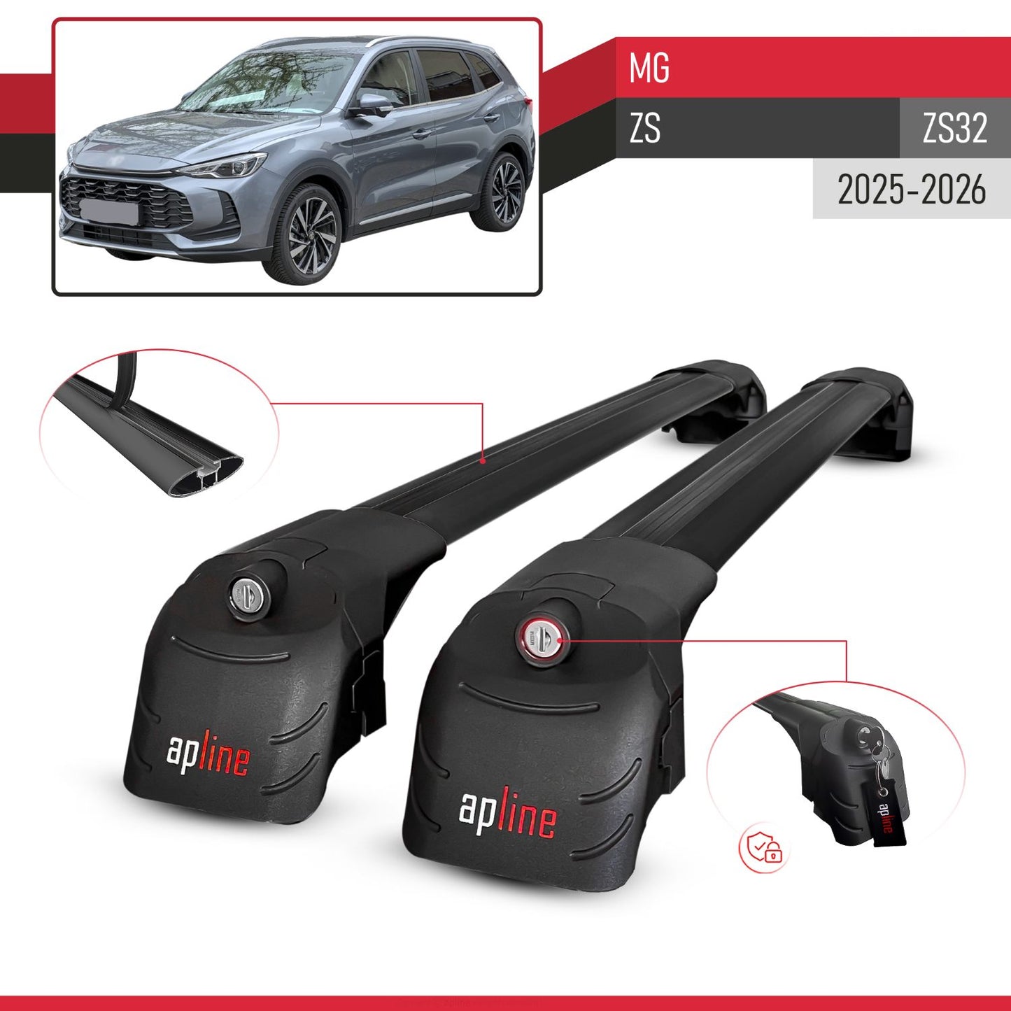 Compatible con MG ZS 2025-2026 ACE-2 Barras de Techo Auto Portaequipajes Barras Transversales Negro Aluminio 2 Barras
