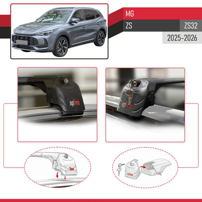 Compatible con MG ZS 2025-2026 ACE-2 Barras de Techo Auto Portaequipajes Barras Transversales Negro Aluminio 2 Barras