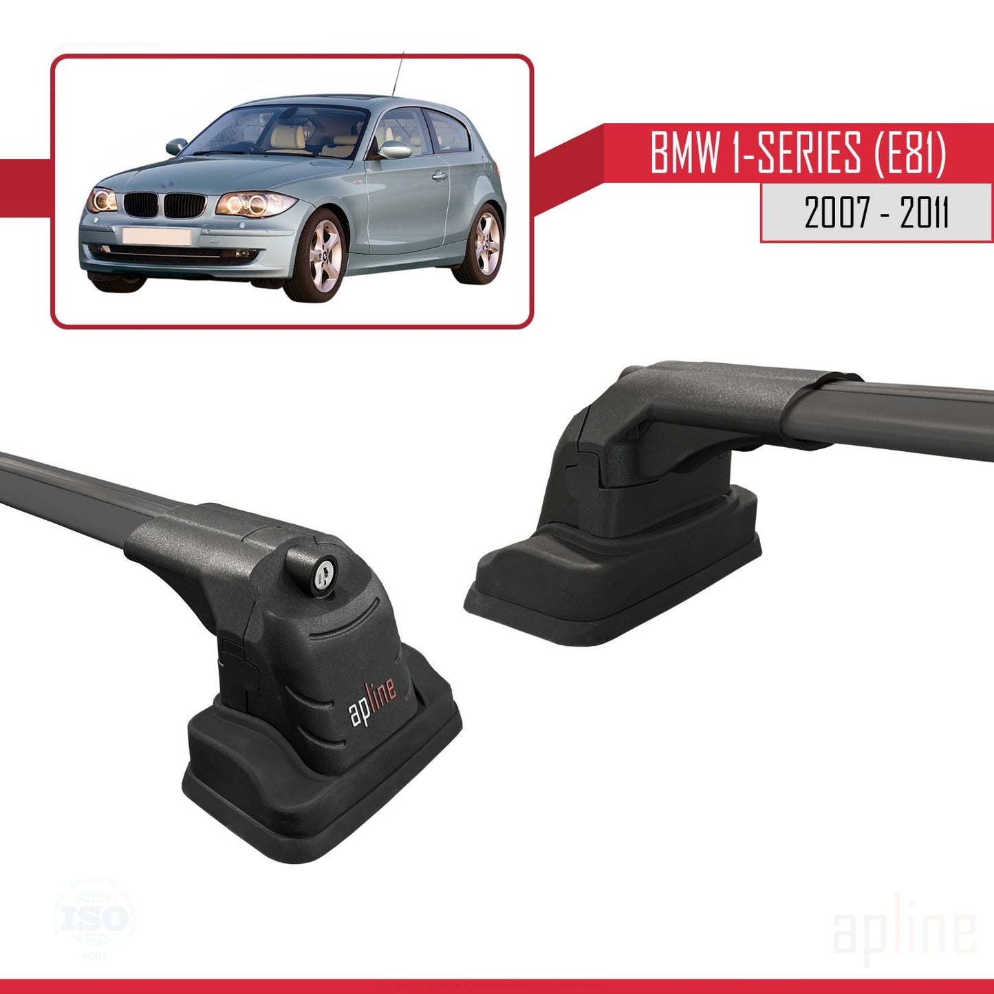 Compatibile con BMW Serie 1 (E81) 2007-2011 Barre portatutto ACE-3 in alluminio nero, 2 barre