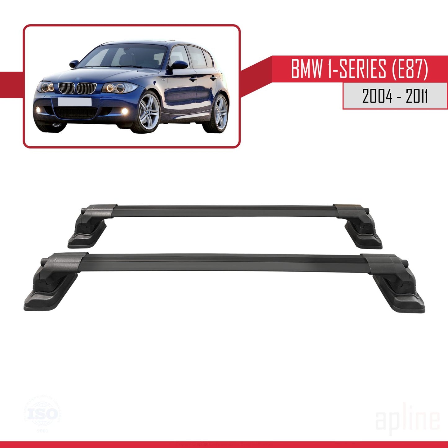 Compatibile con BMW Serie 1 (E87) 2004-2011 Barre portatutto ACE-3 in alluminio nero, 2 barre