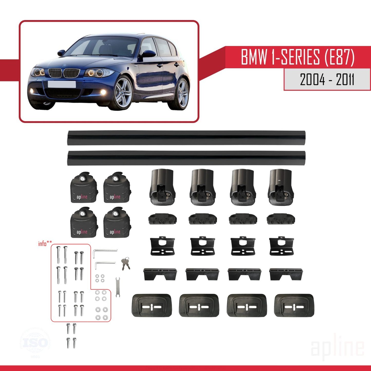 Compatibile con BMW Serie 1 (E87) 2004-2011 Barre portatutto ACE-3 in alluminio nero, 2 barre