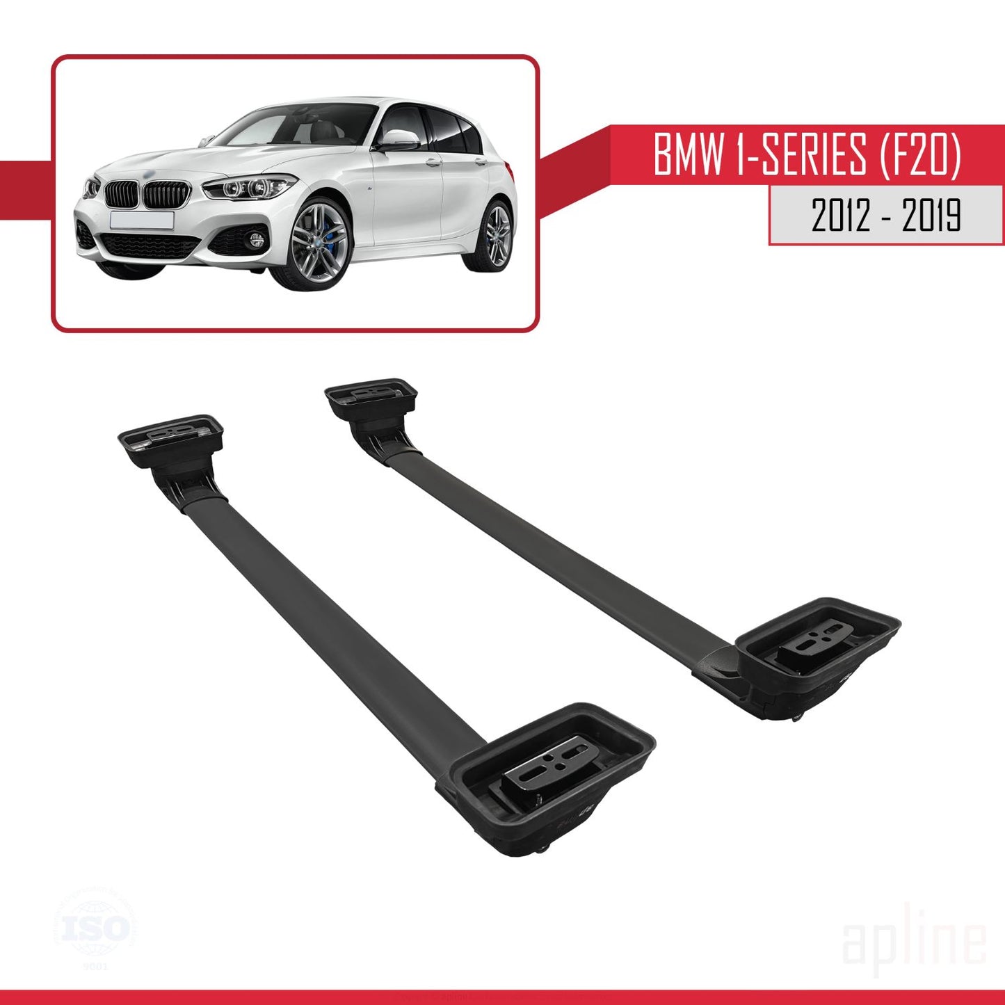 Compatibile con BMW Serie 1 (F20) 2012-2019 Barre portatutto ACE-3 in alluminio nero, 2 barre