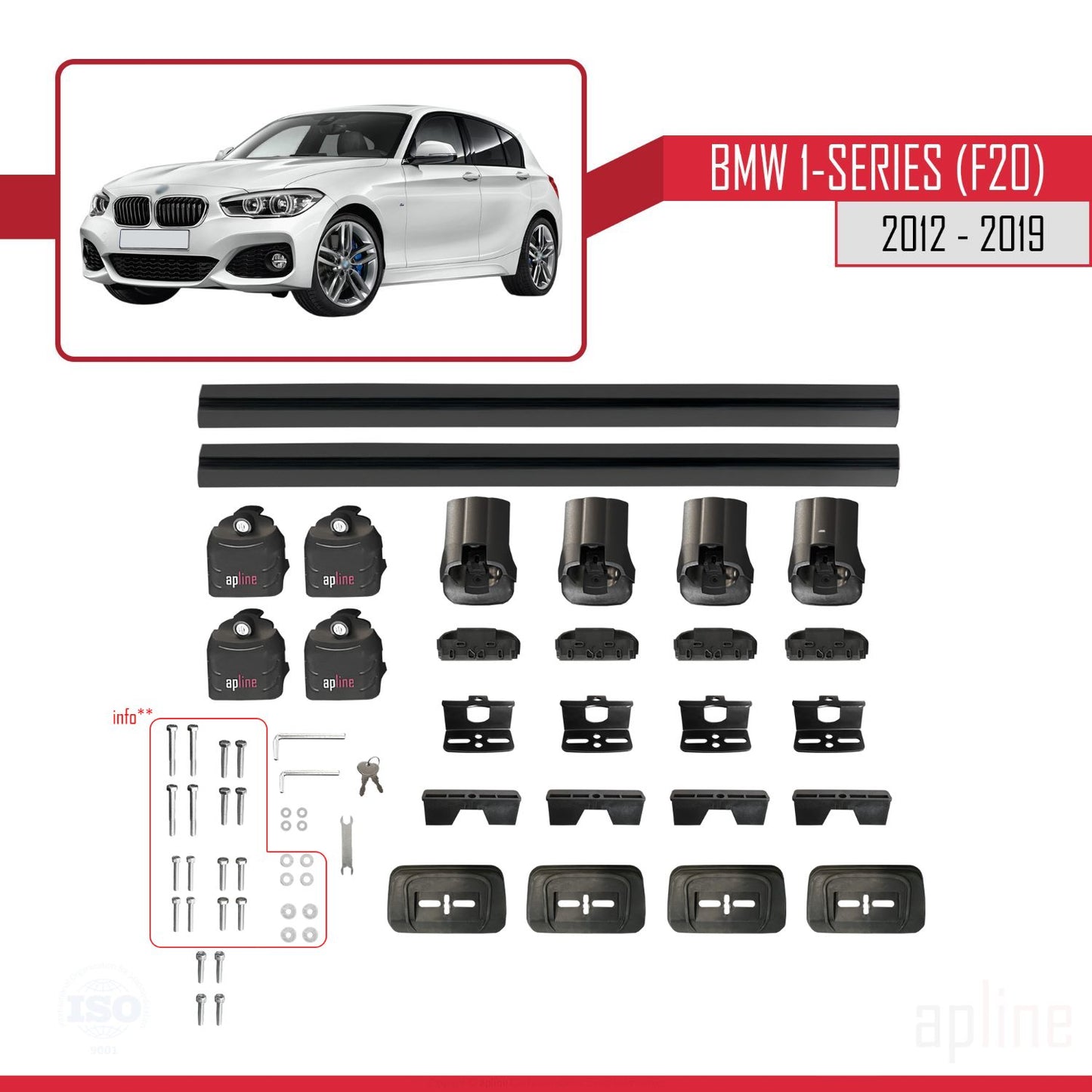 Compatibile con BMW Serie 1 (F20) 2012-2019 Barre portatutto ACE-3 in alluminio nero, 2 barre