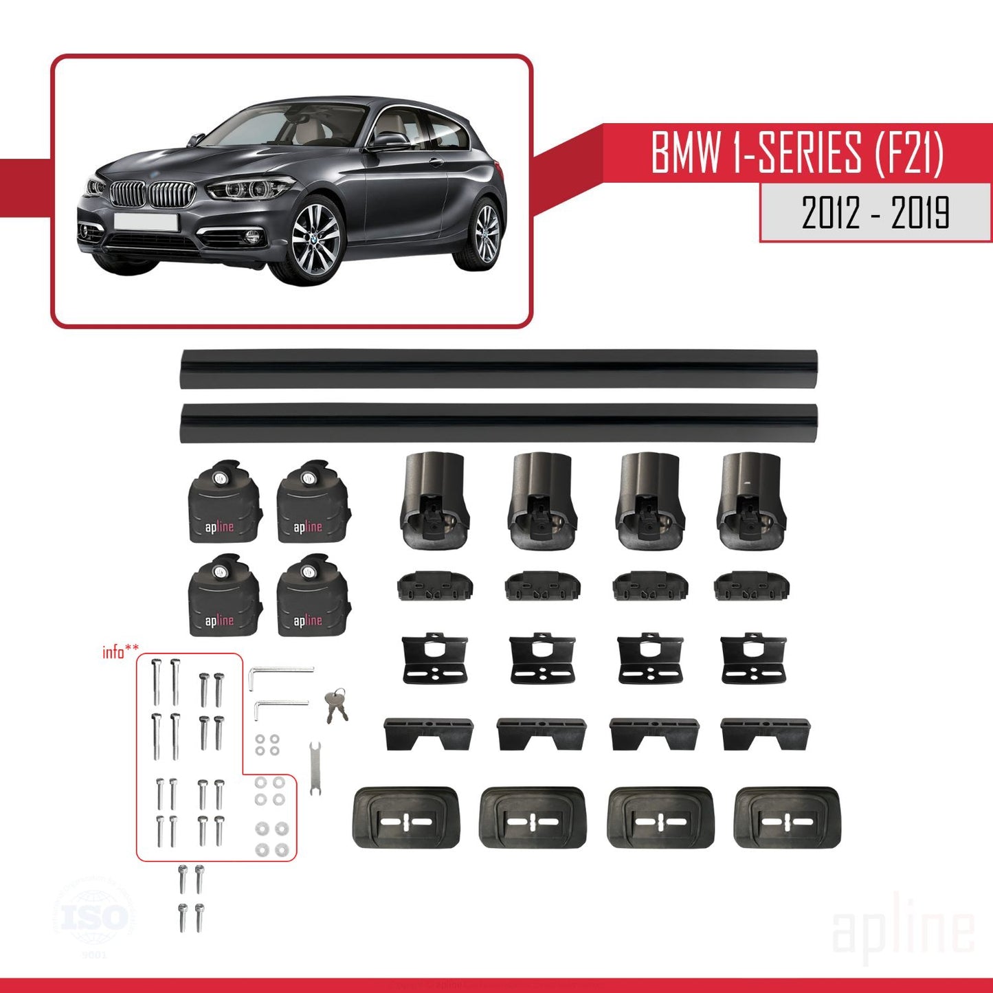 Compatible avec BMW Série 1 (F21) 2012-2019 ACE-3 Barres de Toit Railing Porte-Bagages de Voiture Noir Aluminium 2 Barres