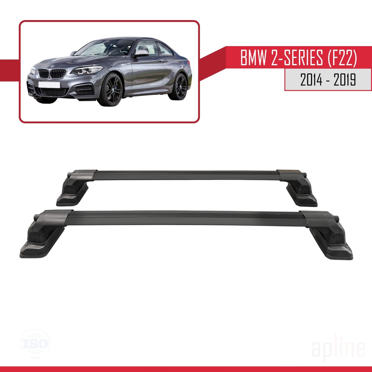 Compatibile con BMW Serie 2 (F22) 2014-2019 Barre portatutto ACE-3 in alluminio nero, 2 barre