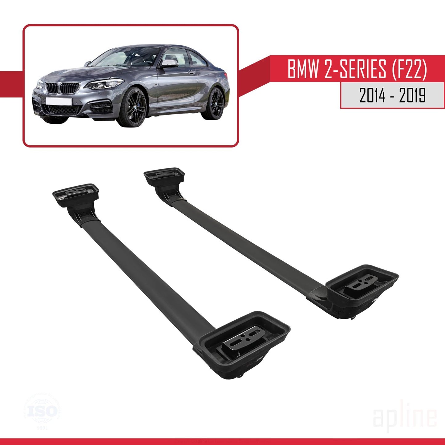 Compatibile con BMW Serie 2 (F22) 2014-2019 Barre portatutto ACE-3 in alluminio nero, 2 barre