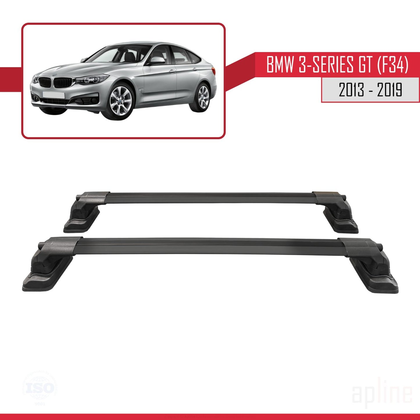 Compatible avec BMW Série 3 Gran Turismo (F34) 2013-2019 ACE-3 Barres de Toit Railing Porte-Bagages de Voiture Noir Aluminium 2 Barres
