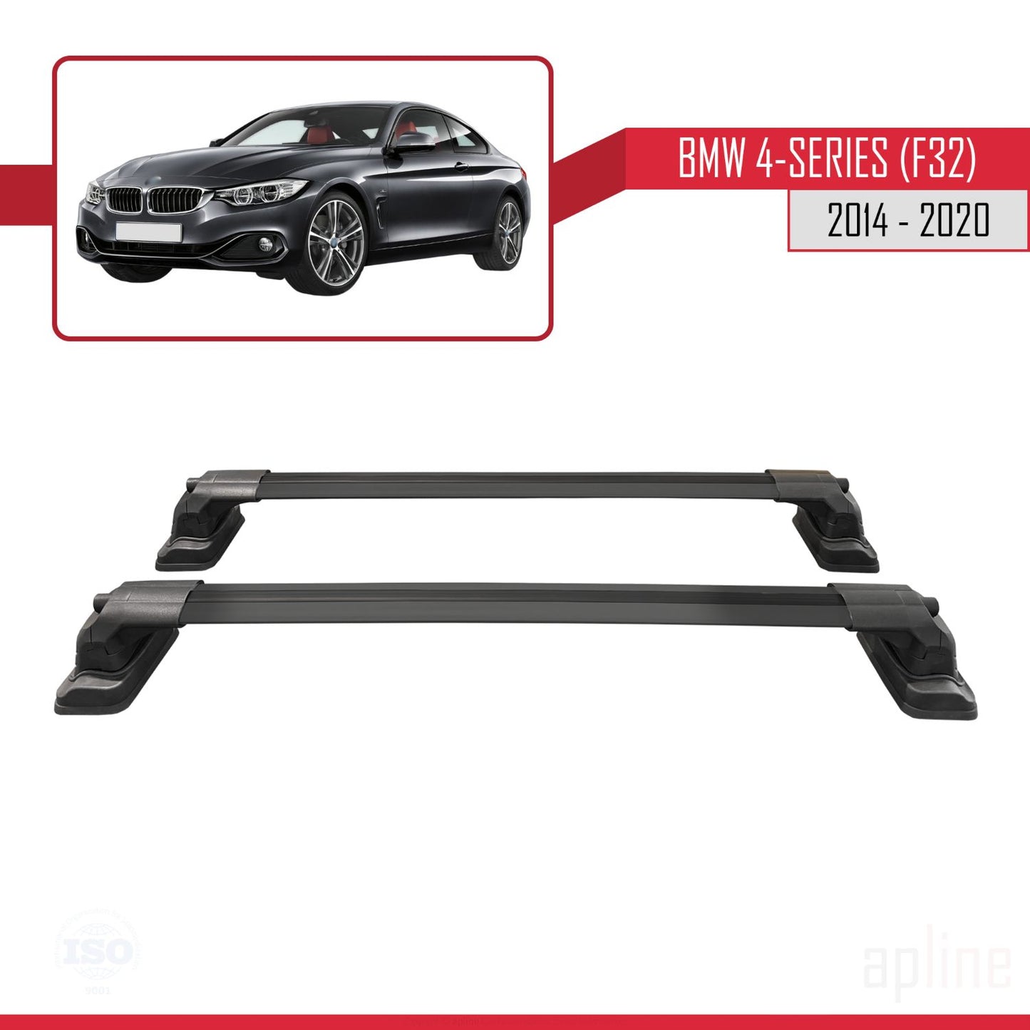 Compatibile con BMW Serie 4 (F32) 2014-2020 Barre portatutto ACE-3 in alluminio nero, 2 barre