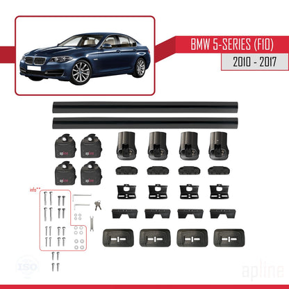 Compatibile con BMW Serie 5 (F10) 2010-2017 Barre portatutto ACE-3 in alluminio nero, 2 barre