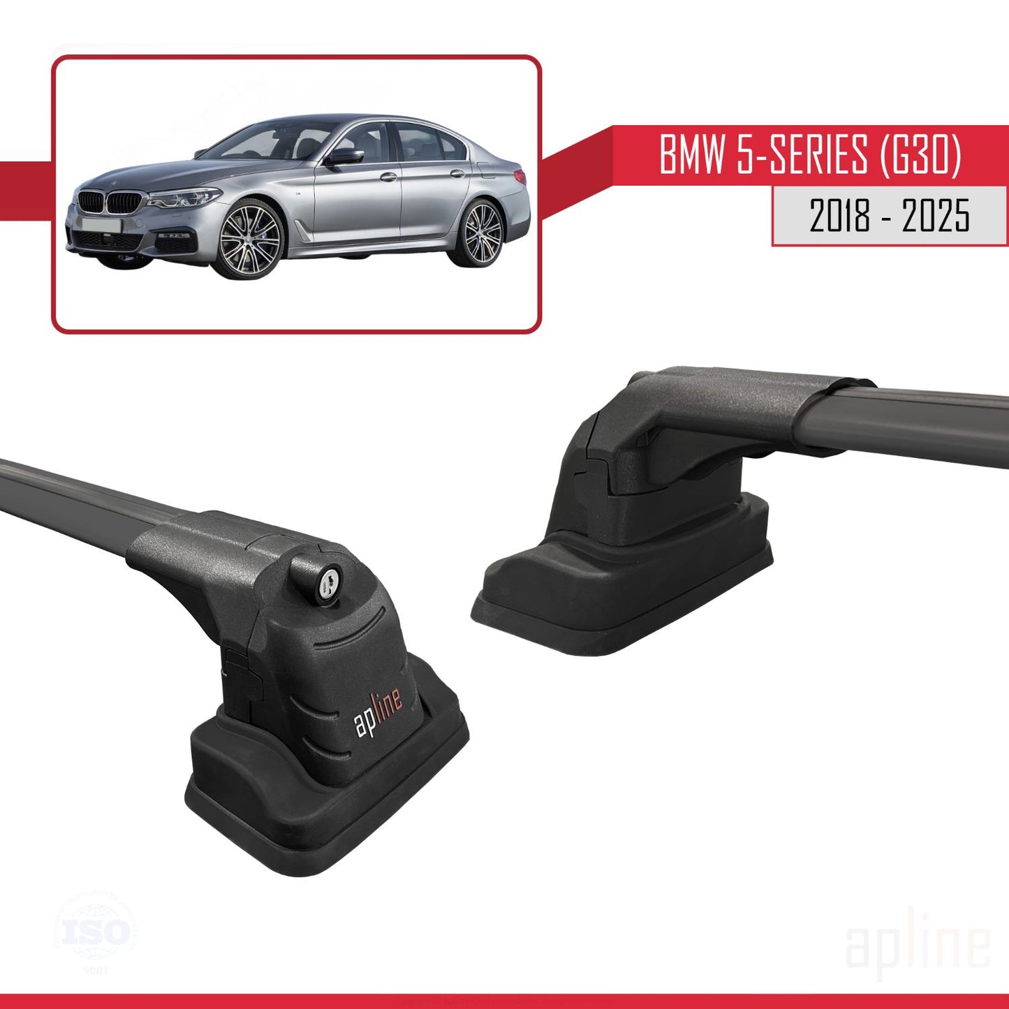 Compatibile con BMW Serie 5 (G30) 2018-2025 Barre portatutto ACE-3 in alluminio nero, 2 barre