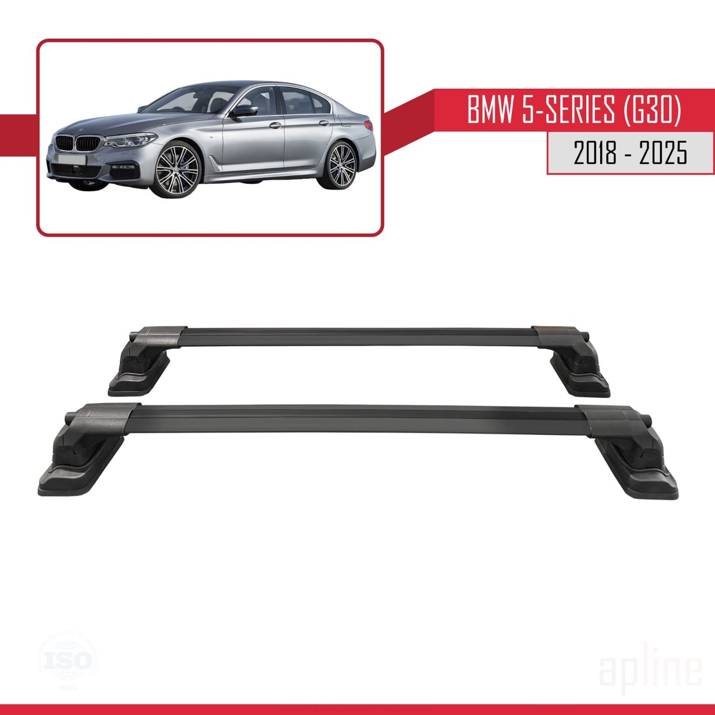 Compatibile con BMW Serie 5 (G30) 2018-2025 Barre portatutto ACE-3 in alluminio nero, 2 barre
