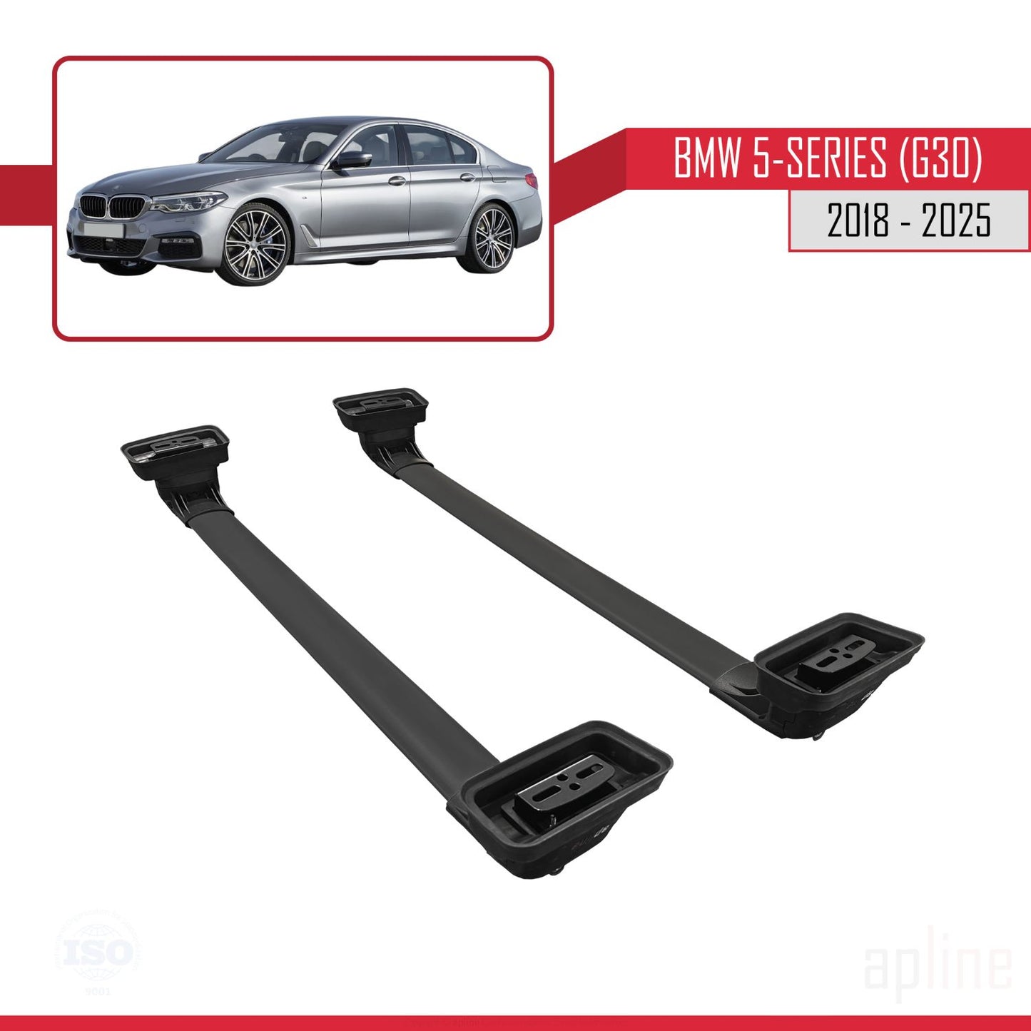 Compatibile con BMW Serie 5 (G30) 2018-2025 Barre portatutto ACE-3 in alluminio nero, 2 barre