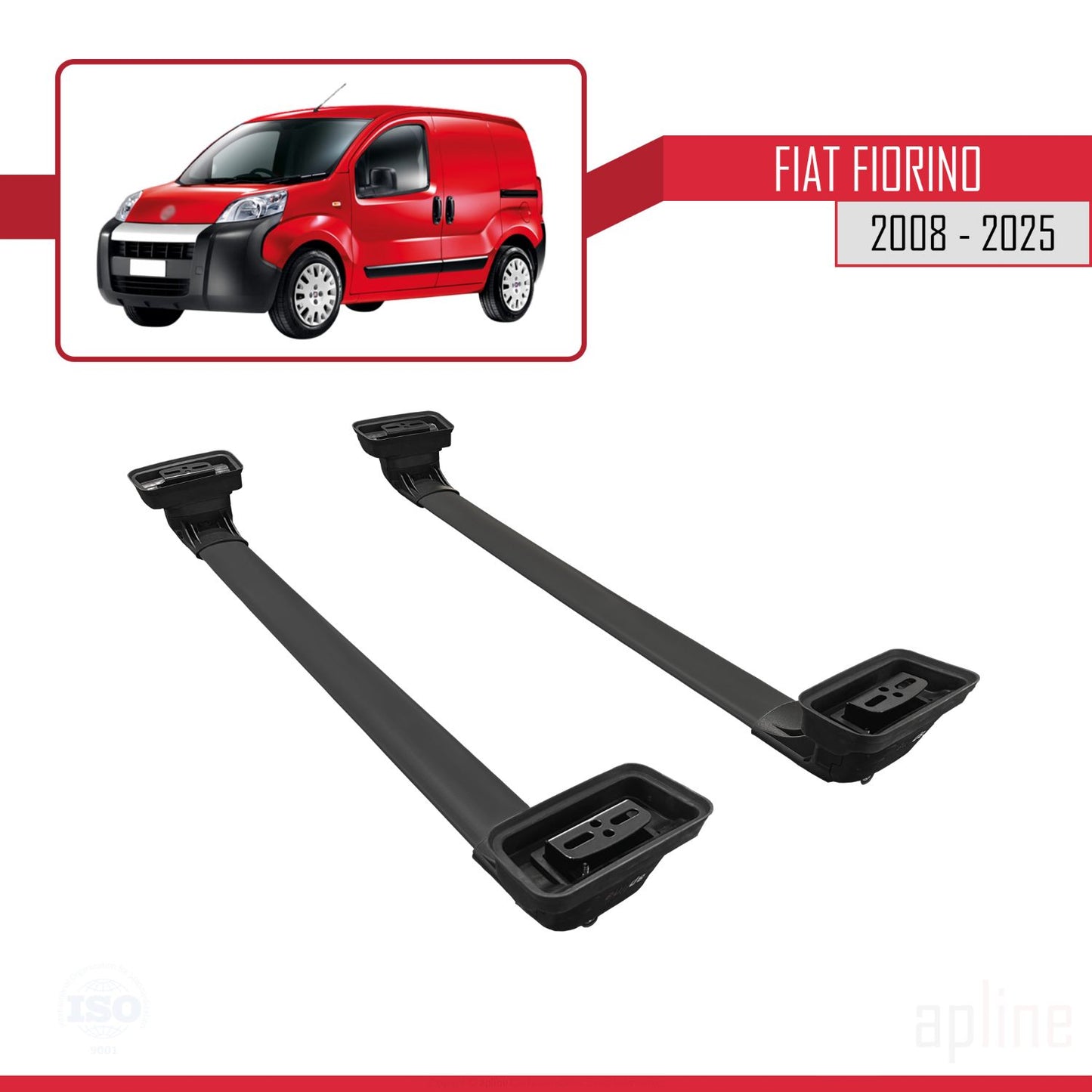 Compatibile con Fiat Fiorino 2008-2025 ACE-3 Barre portatutto per auto Portapacchi Alluminio Nero 2 Barre