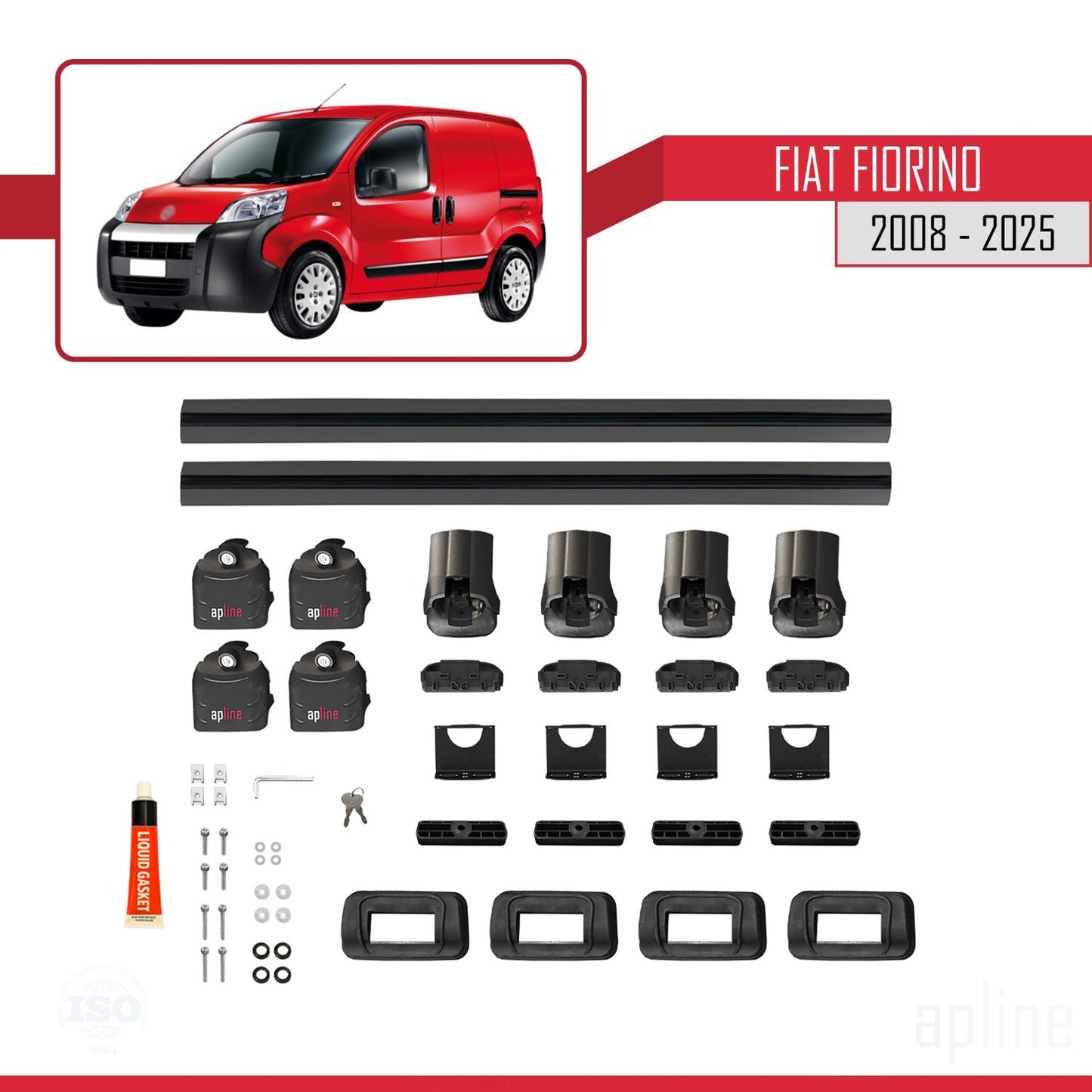 Compatibile con Fiat Fiorino 2008-2025 ACE-3 Barre portatutto per auto Portapacchi Alluminio Nero 2 Barre